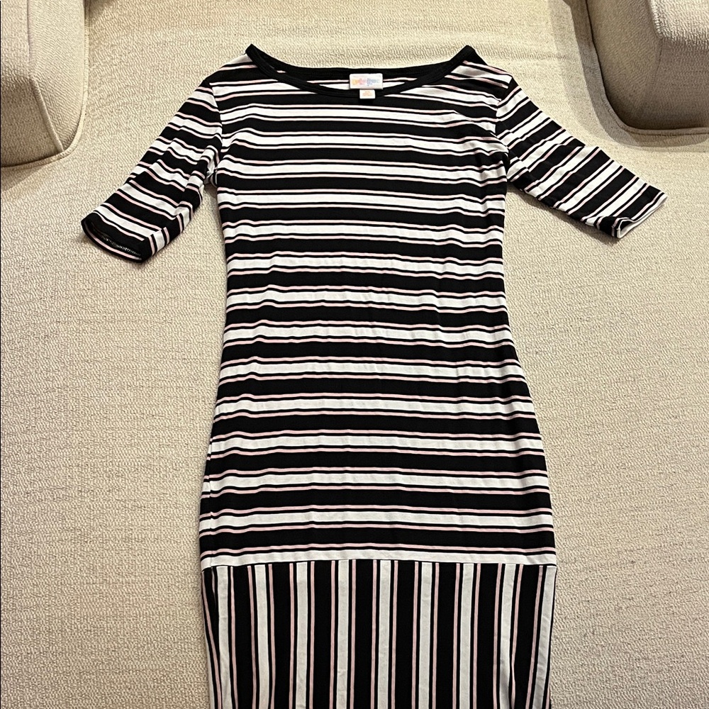 LuLaRoe Black and White Striped Midi Dress